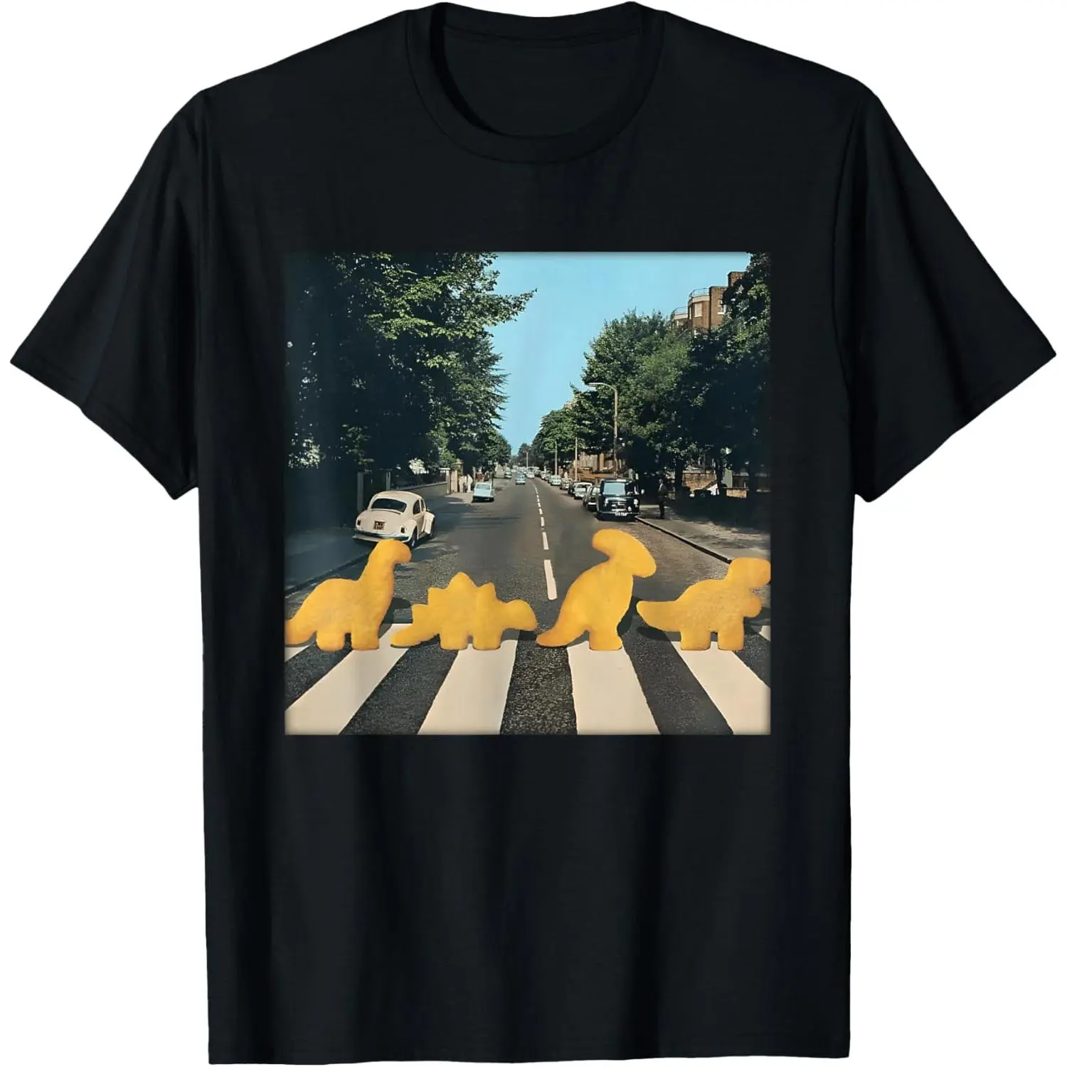 Men's Short-Sleeve Breathable Casual Funny Graphic Tee, Dino Nuggets Crosswalk Cartoon Style Dinosaur Rock Lover T-Shirt, Shortsleeve, T Shirts, Dinosaur Men's Short-Sleeve T-Shirts