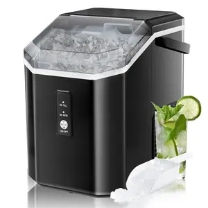 Countertop Ice Maker Portable Ice Machine, Automatic-Cleaning Ice Makers, 34Lbs/24H, Pebble Portable Ice Machine with Ice Scoop for Home Kitchen Bar Party White/GREY