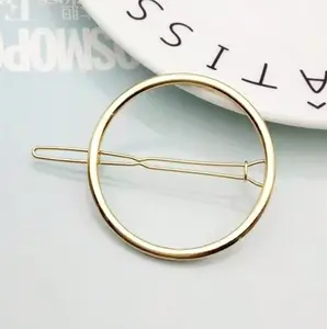 1 Piece / Retro Simple Round Side Clip, Geometric Hairpin Top Clip Hairpin Head Clip Simple Gold Hair Clip — Back-of-Head Style