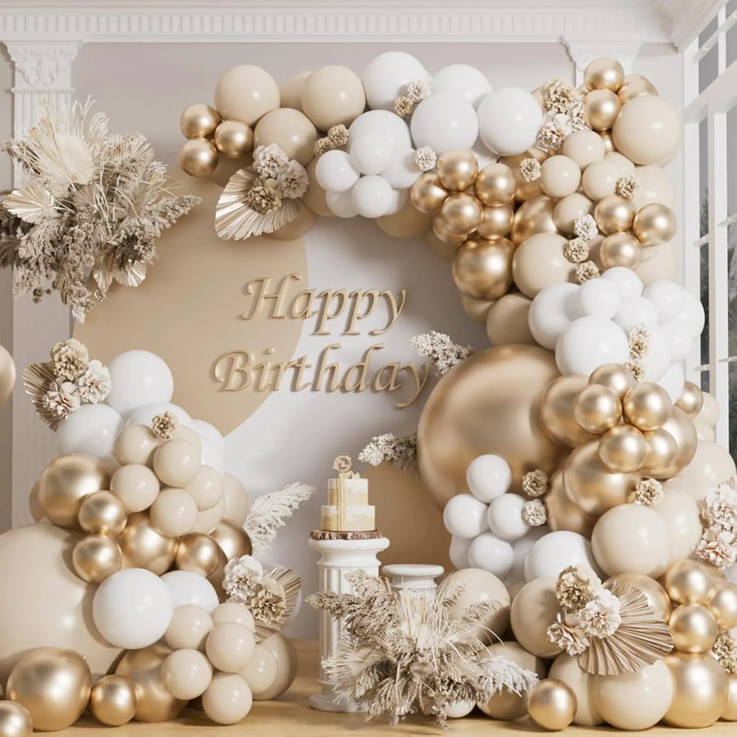 155Pcs Champagne Gold Balloon Arch Kit White Beige Balloons | Gold Balloon Garland For Wedding Birthday Graduation Anniversary Gender Reveal Shower Theme Party Decoration