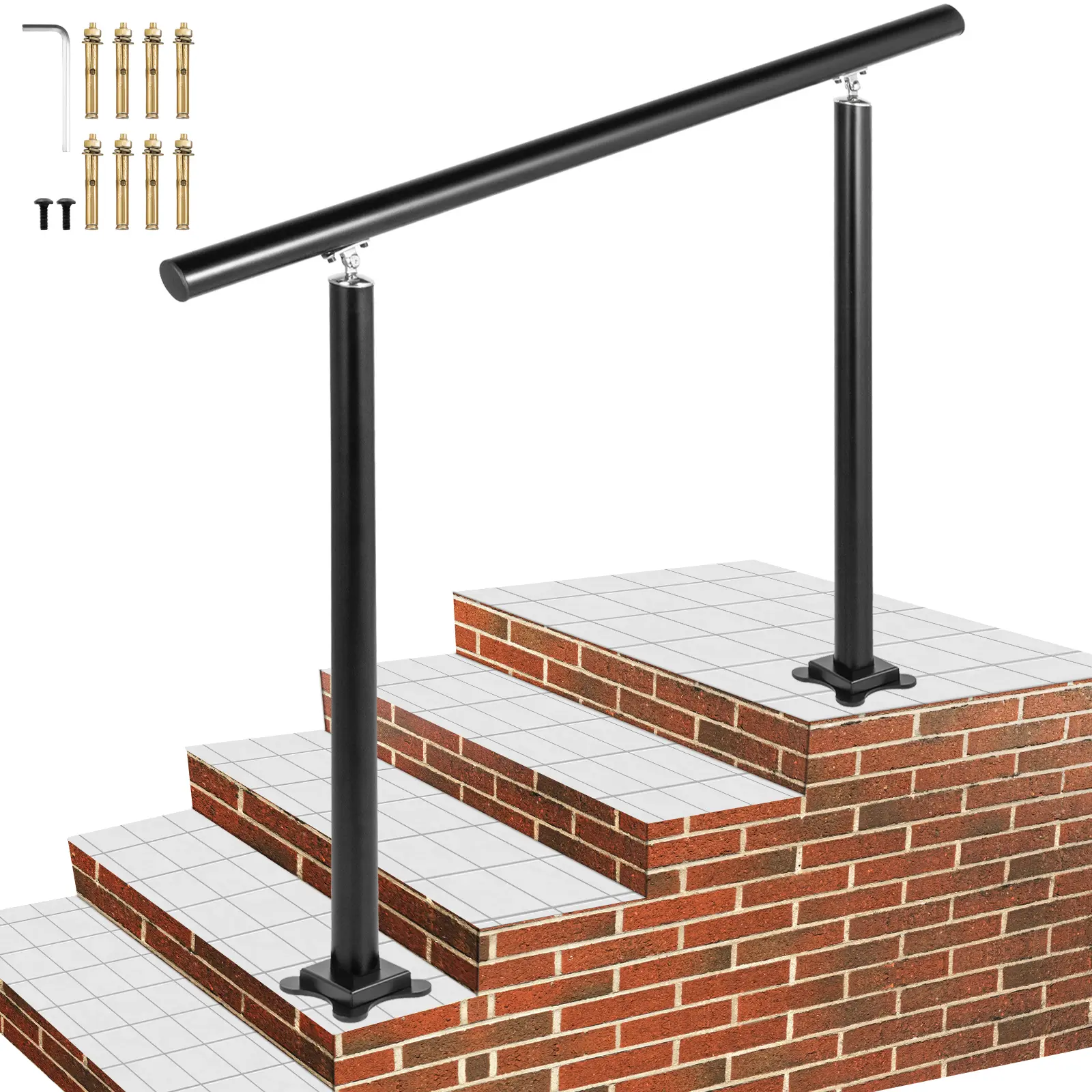 【Summerfinds】VEVOR Outdoor Stair Railing Kit, 4 FT Adjustable Angle Black Aluminum Handrails for 1-4 Steps, 121x91cm, 165 lbs Capacity, Low Maintenance, Effortless Installation with Allen Wrench & Screws, Ideal for Elderly, Pregnant Women, Supports 165Lbs