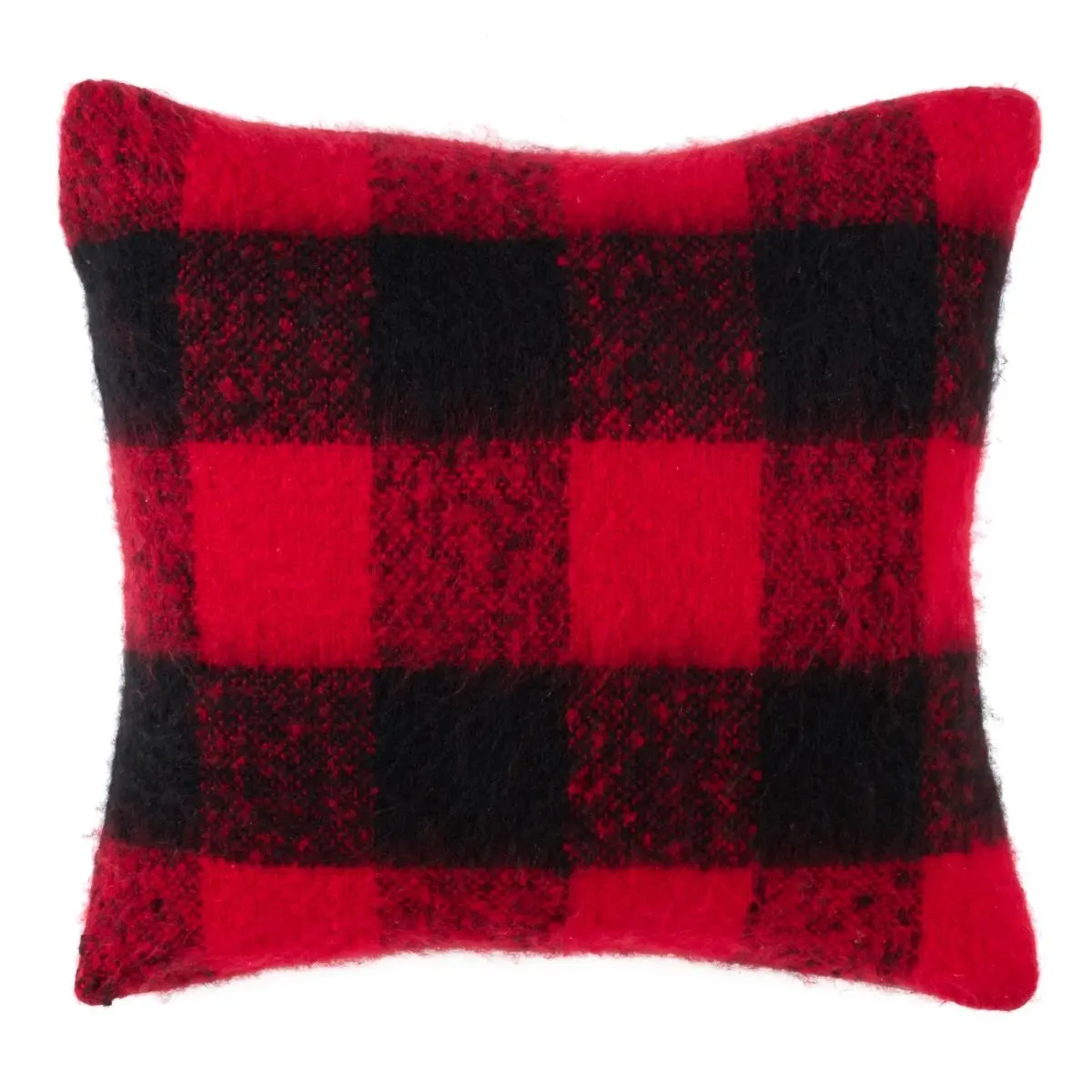 SARO 316.R20S Faux Mohair Plaid Design Down Filled Accent Throw Pillow Red
