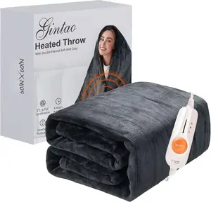 Electric Heated Blanket Throw,Double Flannel Electric Throw with 3 Heating Levels,ETL&FCC Certified, 4H Auto Off Overheat Protection,Heating Blanket for  Office,Gifts,50"x60",Gray