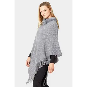 Faux Fur Poncho Grey