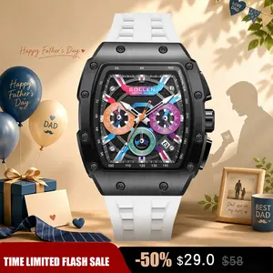 SOLLEN Men’s Rainbow Tonneau Watch – Multifunction Day & Date, 24H Chronograph Quartz, Colorful Silicone Strap, Luminous & Water-Resistant | Perfect Gift for Christmas, Birthdays, Father’s Day & Special Occasions – 728