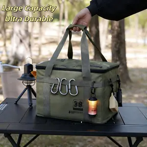 Outdoor Picnic Camping Utensil Storage Bag, Large Capacity Foldable Tactical Organizer, Anti-Collision Gas Can Cooler Lunch Box Holder