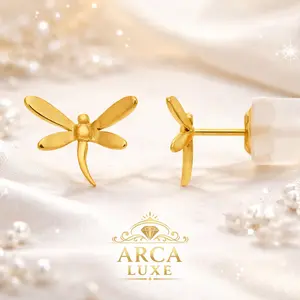 14K Yellow Gold Dragonfly Stud Earrings – Solid Gold Post Earrings