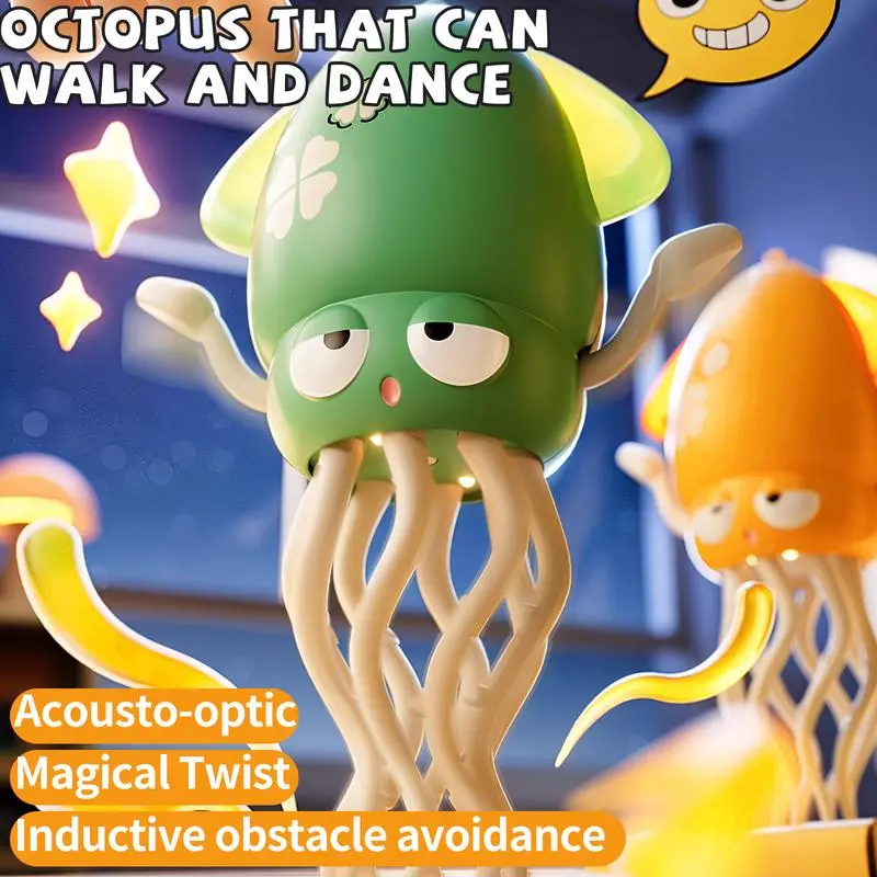 Electric Dancing Squid Animal Toy for 0-12 Months Unisex Babies, Musical Baby Items with Sparkling Lights (Spark Curious Eyes), Catchy Music, Fun Wiggles, Obstacle Sensing, Early Development Features for Play
