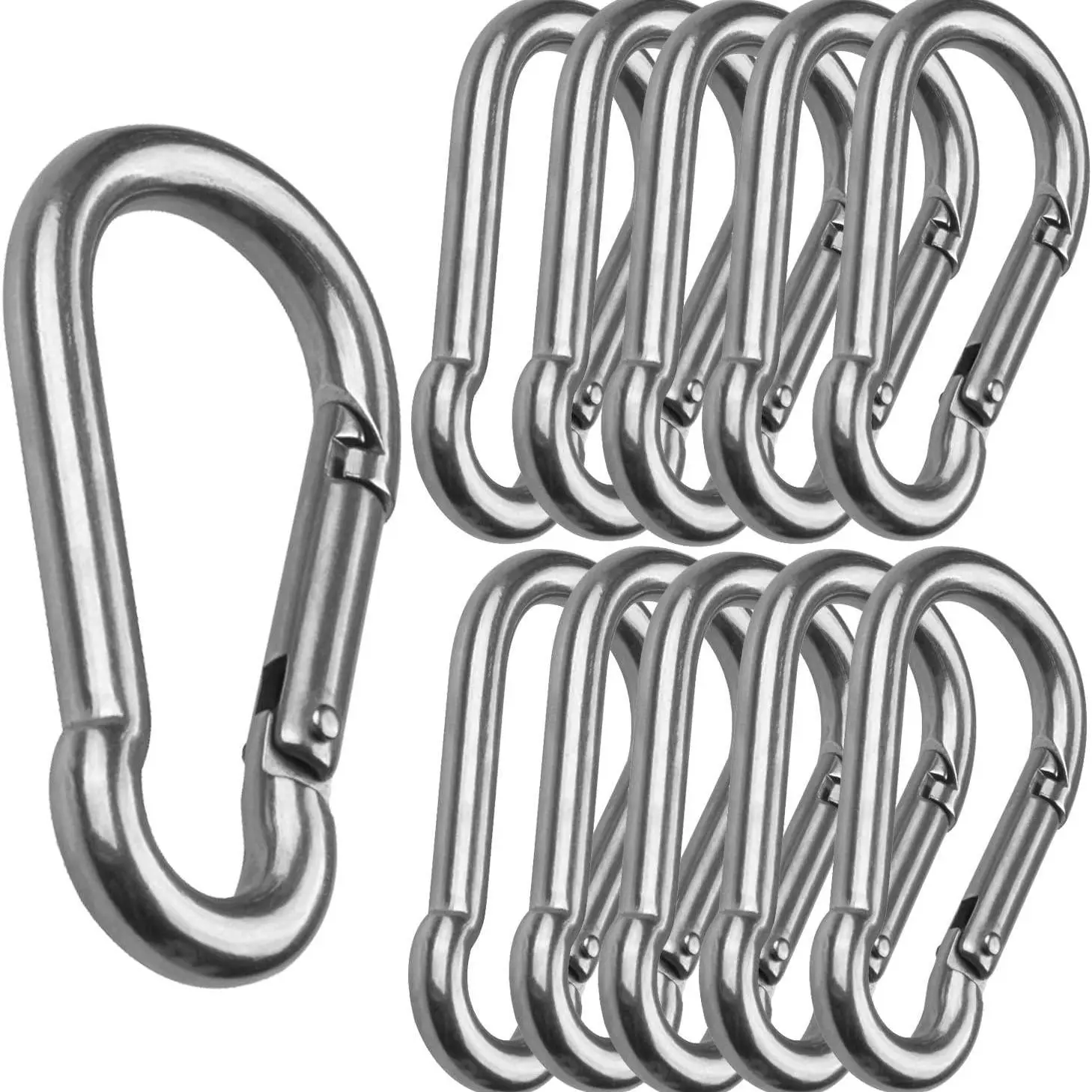Stainless Steel Spring Snap Hook Carabiner for Leash, 10pcs/set Stainless Steel Clips, Durable and Sturdy Spring Snap Hook, Suitable for Indoor and Outdoor, Carabiner Hooks, Metal Carabiner