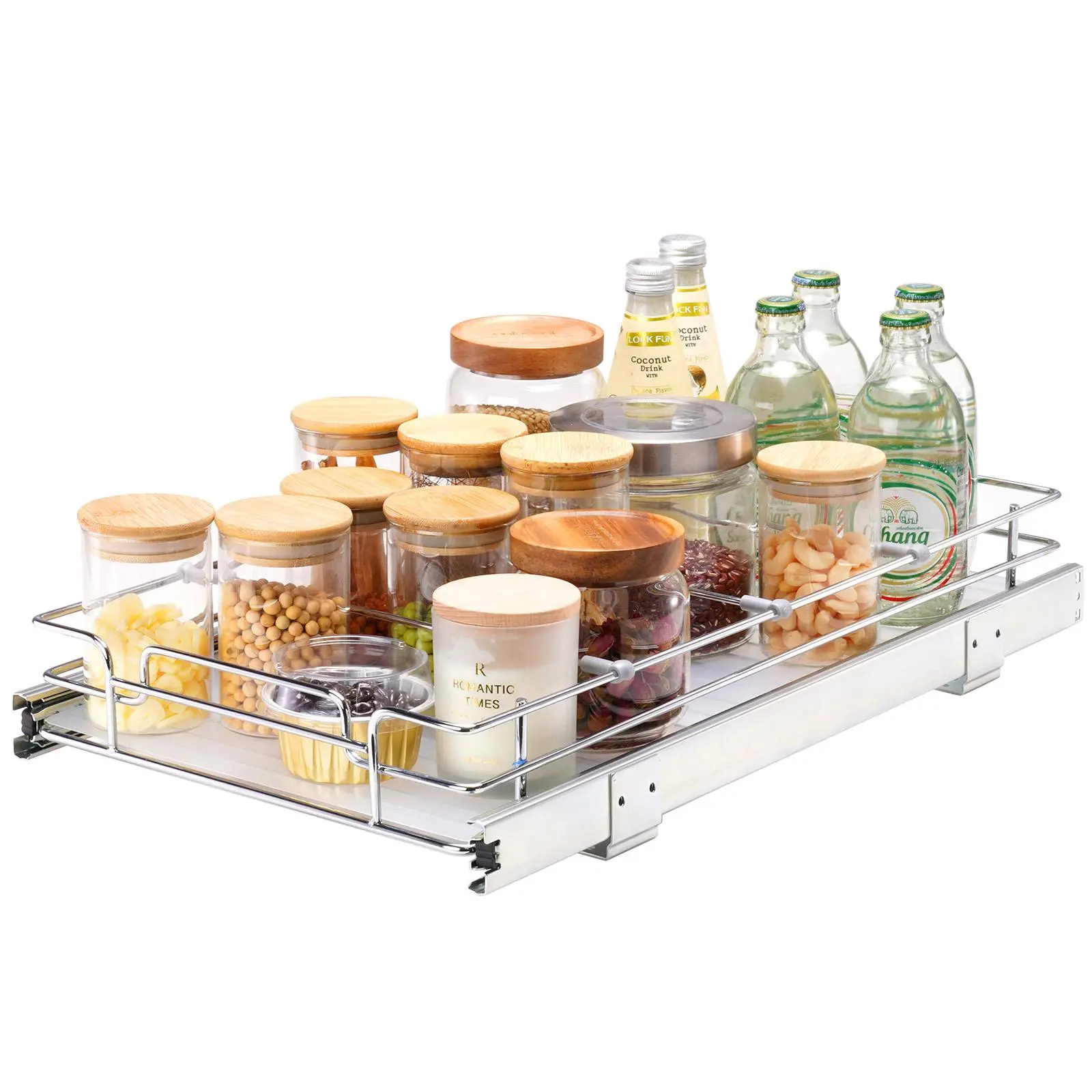 VEVOR Heavy-Duty Pull-Out Cabinet Organizer Racks, 11"W x 21"D Chrome-Plated Steel Roll-Out Drawers, Smooth-Sliding Durable Adjustable Organizer Storage Drawer Units, Anti-Rust Clever Storage with Detachable Tray for Kitchen Cabinets, Under Sinks