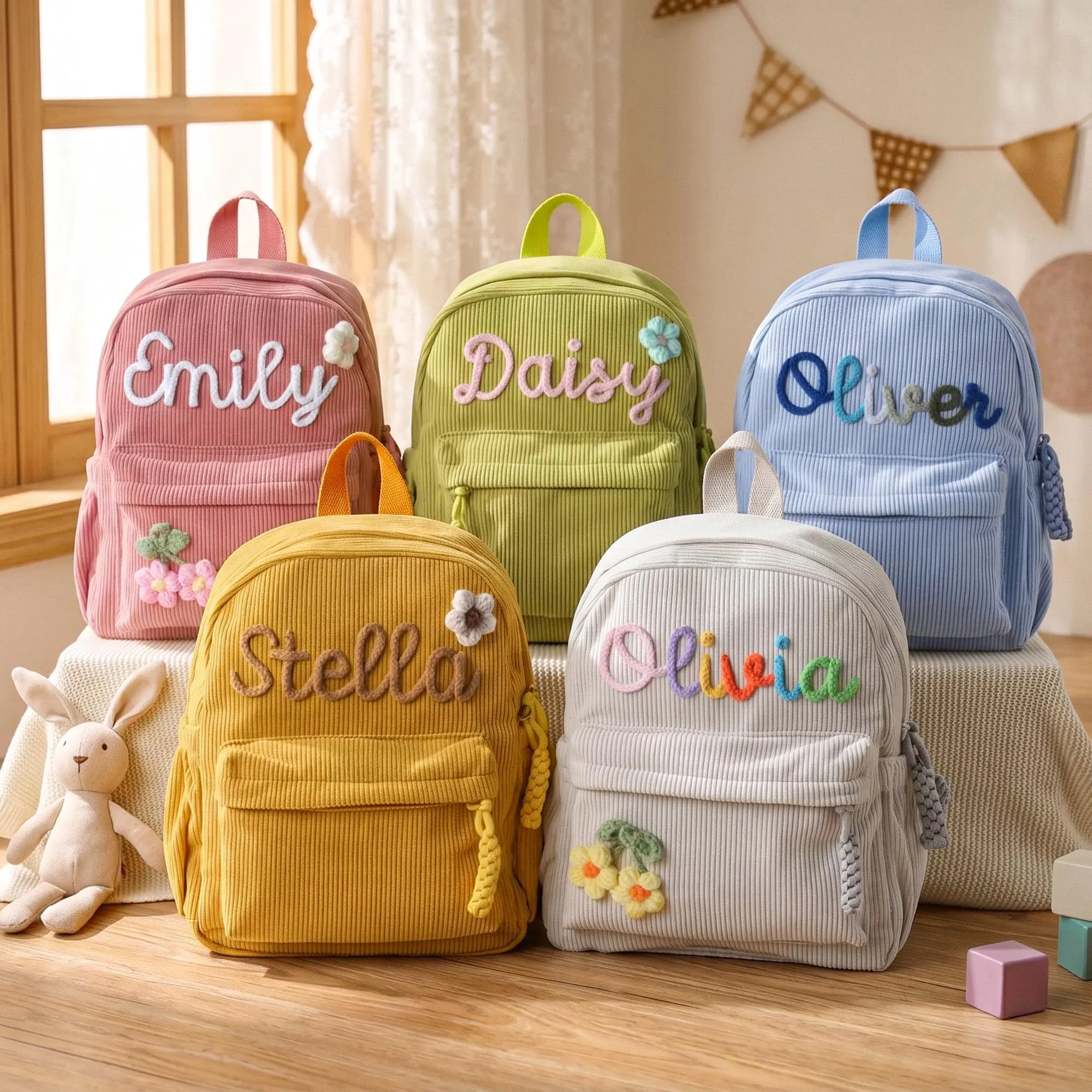 Personalized Corduroy Backpack, Custom Name Bag for Toddler Girl, Preschool Daycare Backpack, Back to School Gift, Kids Bookbag