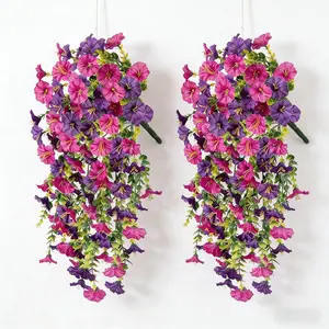 2PCS Mixed-Color Artificial Morning Glory Hanging Vines | UV Resistant Faux Hanging Flowers for Outdoor Porch, Patio, Balcony, Wedding & Home Decor