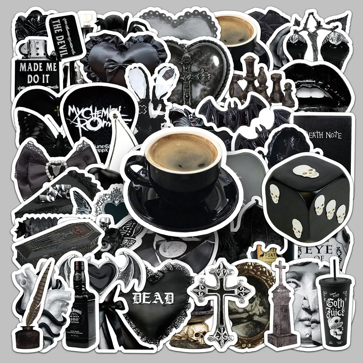 50PCS Dark Gothic Cool Trendy Fun Personalized Waterproof Series Premium Skull Stickers Skull Decal, Car Decals, Suitable for Faith Based Designs Such As Scrapbooks, Diaries, Laptops, Water Bottles, Cars, Etc., As Gifts with Positive Information