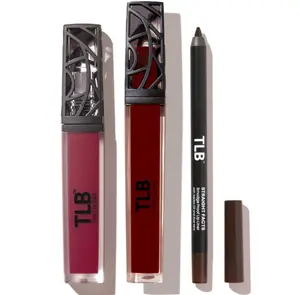 The Lip Bar Vegan Lip Kit, with Straight Facts Lip Liner, Rich Auntie Liquid Matte Lipstick, and Vixen Non-Stickly Lip Gloss, 3 pieces