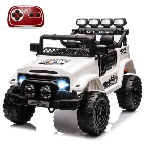 【GARVEE】12V Ride On Toy for Big Kids, 4 Wheeler Truck Car with 5MPH Max Speed, Remote Control, Accelerator Pedal, Treaded Tires, Steering Wheel, Audio System, White