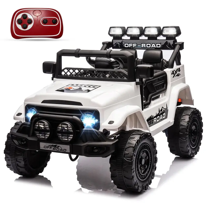 【GARVEE】12V Ride On Toy for Big Kids, 4 Wheeler Truck Car with 5MPH Max Speed, Remote Control, Accelerator Pedal, Treaded Tires, Steering Wheel, Audio System, White