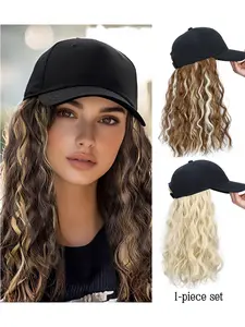 Baseball Cap Wig Long Natural Wave Hair Extension Hat, High-Temperature Synthetic Fiber Adjustable Cap Wig for Women Girls Heat Resistant Wigs Synthetic Material Wigs Wavy Wigs