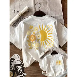 Womens Short Sleeve Graphic Tee Yellow Sun And Floral Print Soft Breathable Summer Top Casual Everyday Outfit For Vacation Beach Weekend Streetwear