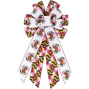 Large Maryland State Flag Bow with Blue Crab  Design, 20.87" Wire Edge Holiday Decorative Door Wreath Bow for  Decor, Christmas Fireplace Mantel, Front Porch Decoration