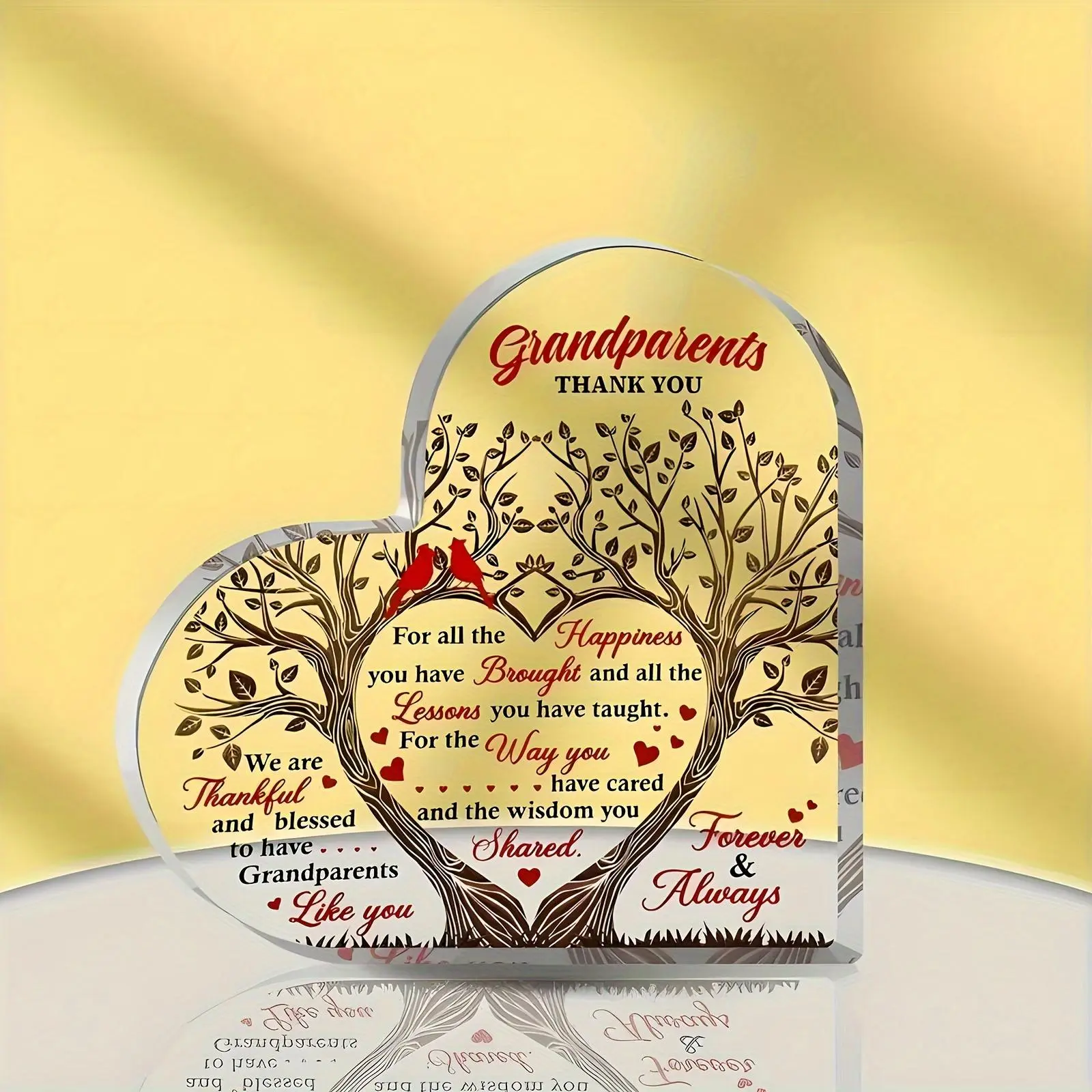 Grandparents Thank You Gift Plaques, Personalized Plaque, 1 Count Heart/Square Shaped Meaningful Warm, Desktop Acrylic Decoration Ornament for Home Dormitory Office Dormitory, Acrylic Desktop Sign