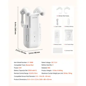 VEVOR Automatic Curtain Opener, APP and Remote Control, Hub Included, Electric Smart Curtain Opener Compatible with Alexa and Google Home, Timed Opening and Closing, Silent Mode, for Roman Rods