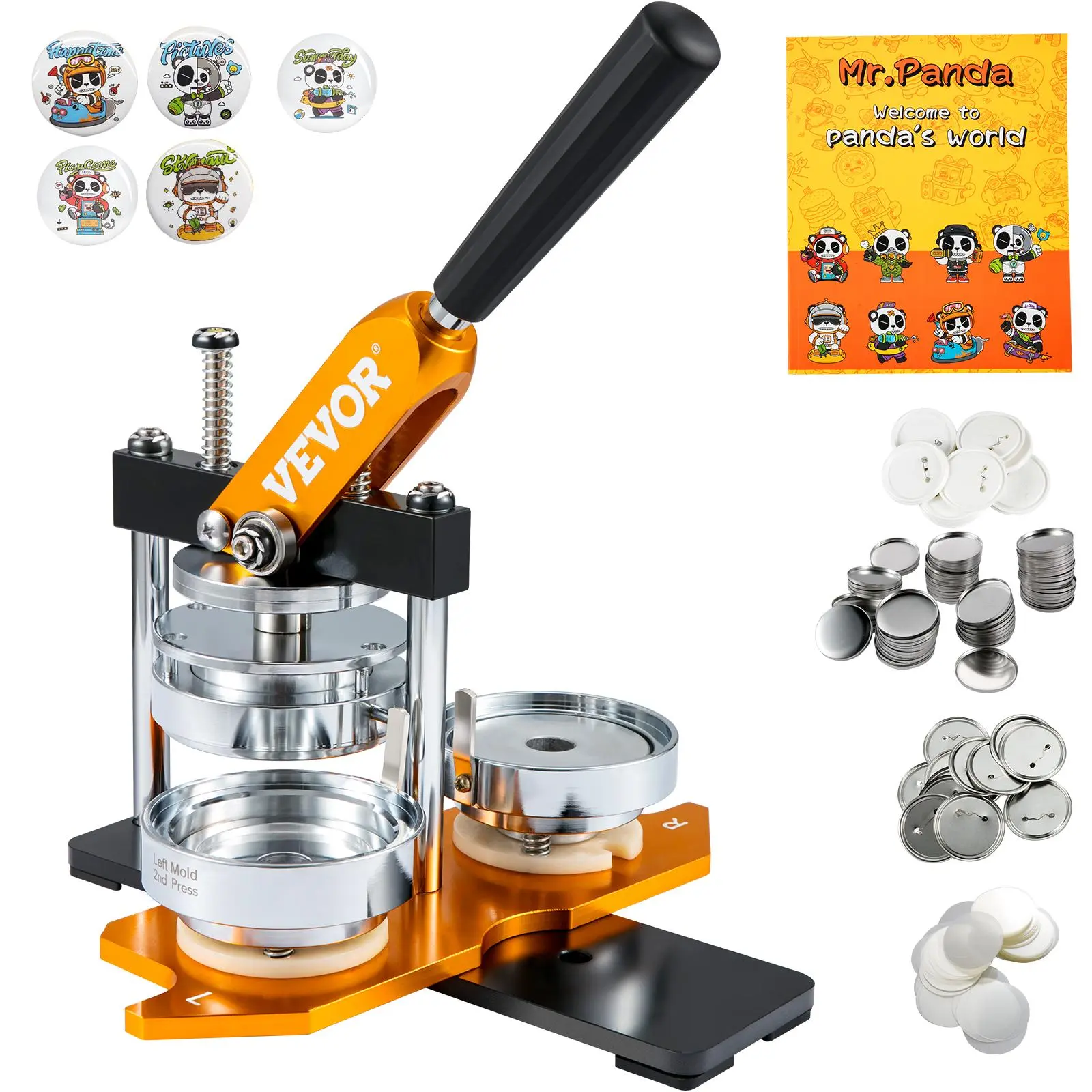 【Summerfinds】VEVOR Button Maker Machine 75 mm (3 inch) Badge Punch Press KitChildren DIY Gifts Pin MakerButton Making Supplies with 500pcs Button Parts & Circle Cutter & Magic Book, Handmade Crafts, Badge Decoration, Handheld, Animal Shaped Badges