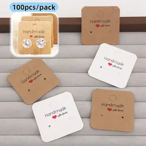 100pcs Handmade Earring Card Paper Set, Handmade Crafts, DIY Jewelry Packaging Display Cards, 3x3cm Ear Studs & Hoop Ring Holder Supplies, Handicraft, Jewelry Making