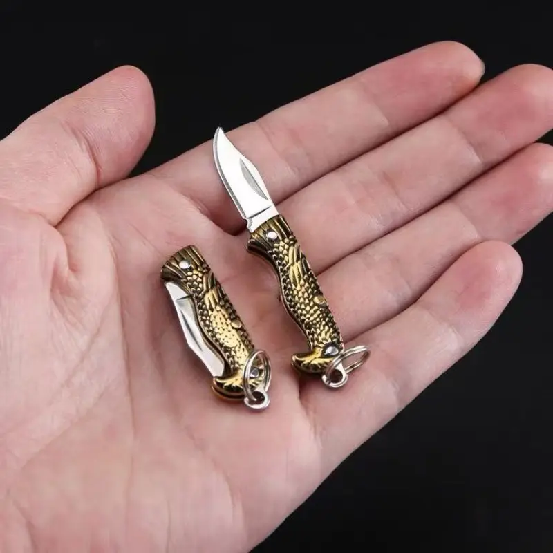 Mini Brass Folding Knife, Sharp Pocket Keychain Pendant, Outdoor Fishing Edc Tool, Portable Folding Tool, Compact Design, Ideal for Unboxing Packages, Folding Pocket Knives, Outdoor Survival Edc
