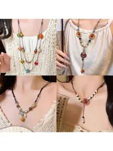 Rainbow Candy ~ Ceramic Heart Clavicle Necklace for Women, Summer Dopamine Double Layered Stackable Necklace, Daily Versatile Accessory