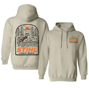 STIHL Lumberjack Chain Saw Hoodie for Outdoor Logging, Vintage Forest Tree Cutting Crew Gift, Casual Wood Worker Pullover, USA-Made & Printed Apparel