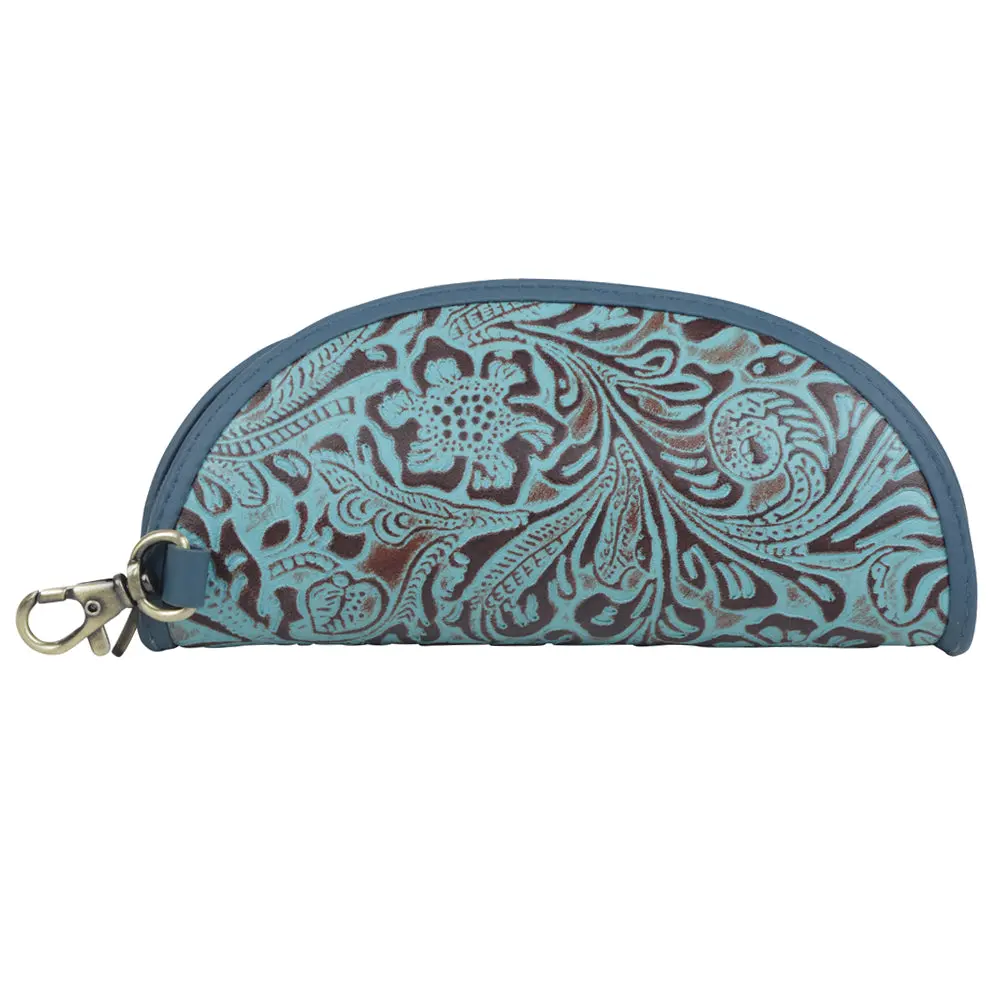 Leather Sunglass Case for Women, Elegant Blue Floral Print Glasses Holder with a Feminine Touch, Eyeglasses Holder, Female