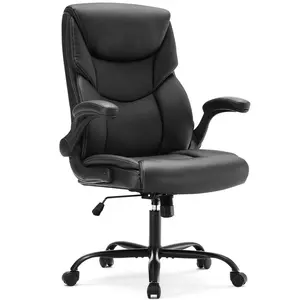 Office Chair-Ergonomic Executive Computer Desk Chairs with Adjustable Flip-up Armrest, Swivel Task Chair Strong Metal Base,PU Leather