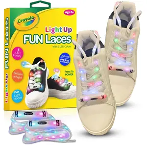 Crayola LED Light Up Shoelaces - 3 Modes 5 Color Flashing Laces for Kids & Adults 2 Pairs Trendy Fun Footwear Bridal