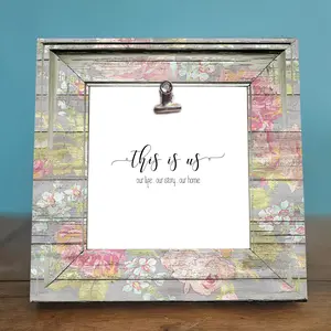 Rustic Shabby Chic Photo Frame - "This is Us" - Perfect Love Gift for Mother's Day, Anniversaries, Weddings & More - 8x8 with 4x4 Photo Insert Decor Light Lightweight Wall