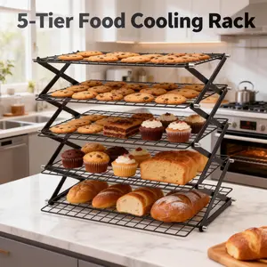 5-layer foldable cooling rack, outdoor picnic rack, used for baking, biscuits, cakes, baking, barbecue, metal wire cooling rack, suitable for baking, kitchen, gift-givening.