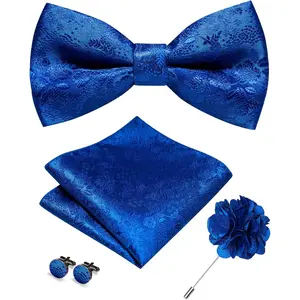 Floral Pre-tied Bow Tie and Pocket Square Cufflinks Lapel Pin Sets for Men 4 count