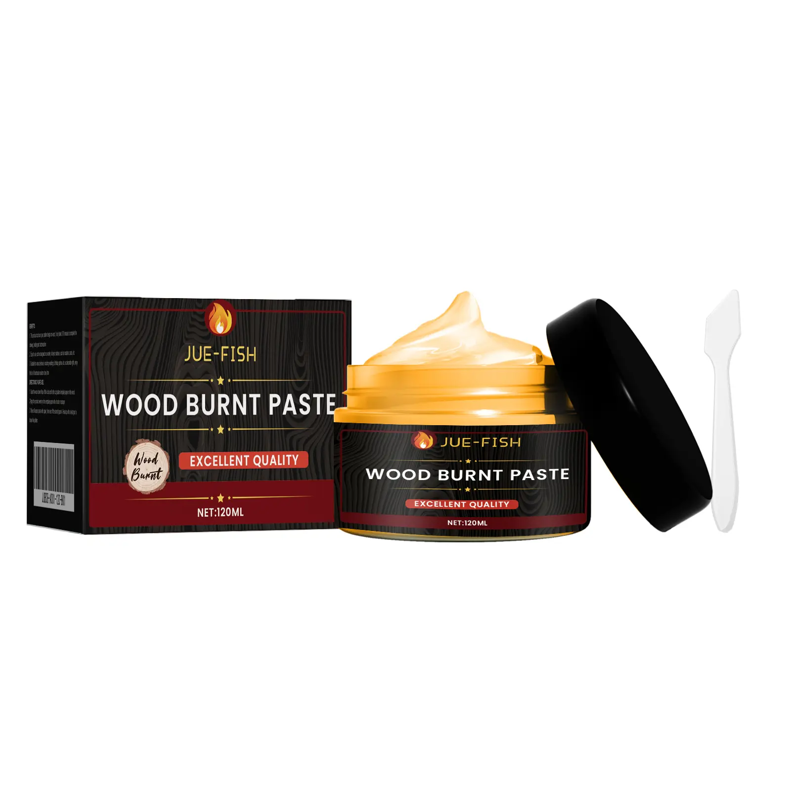 120ml Non-Toxic Fast-Acting Beeswax-Base Wood Burning Paste Kit with Flaxseed Oil, Application Tool, Iron Oxide, Peel Off Stencil, Secure Template - Eco-Friendly for DIY Crafts, Signs, Ornaments, Heat with a Gun, Cardstock Projects, Wood Coasters