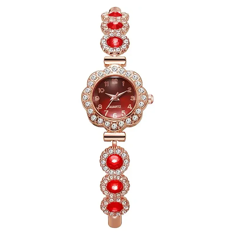 Women's Luxury Crystal Accents Bracelet Watch 2-Piece Set, Bling Look Quartz Drive Wristwatch Collectible Gift For Her
