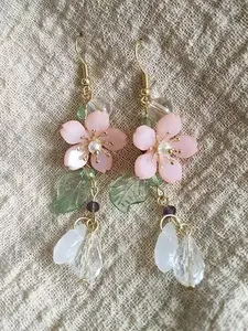 Vintage Resin Cherry Blossom Leaf Long Earrings, Statement Earrings, Sweet Fashion Personality Party Jewelry for Women, Elegant and Unique Ear Accessories, Jewelry Gifts