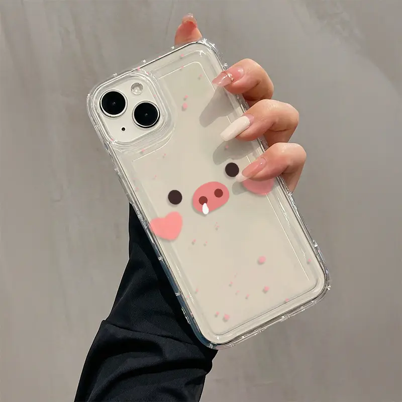 One transparent pink pig-shaped air cushion case, made of TPU, with precise drop protection holes for full coverage. A perfect birthday gift, compatible with iPhone 17/16/15/14/13/12/11/X/XS/XS Max., Accessories, Smartphone, Cellphone, Casing,summerwins s