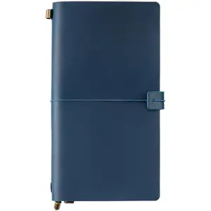 Travelers Notebook, 8.6'' x 4.6'', Refillable Vintage Travel Journal, Handmade Journal with Kraft Folder, and 3 Inserts (Blue)
