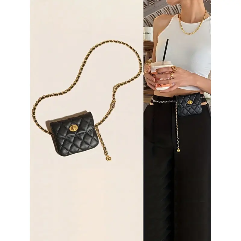 New Fashion Versatile Rhombus Embroidery Detachable Chain Mini Multifunctional Waist Bag/Shoulder Bag/Crossbody Bag, Western Purse For Women