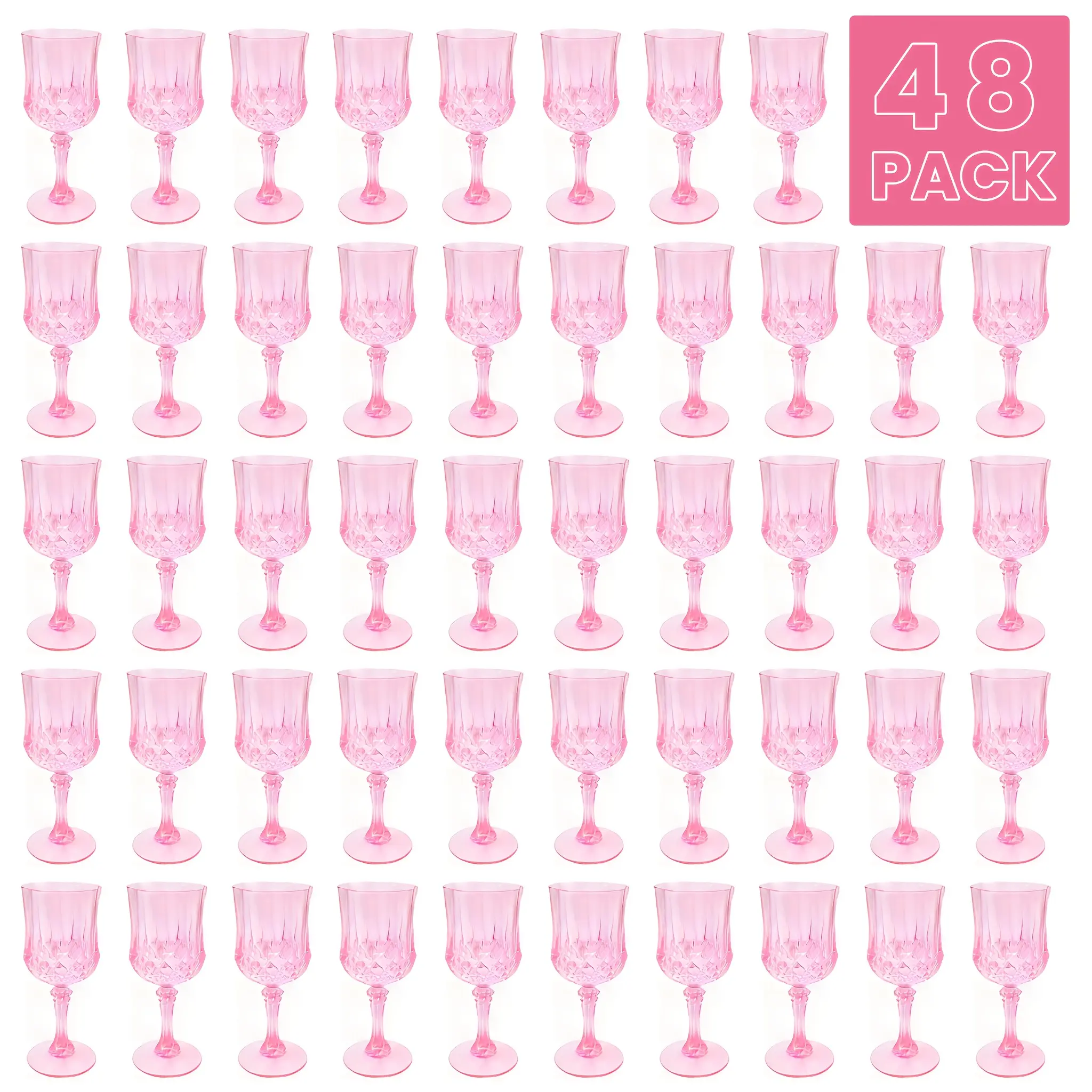 48 Pcs Pink Plastic Stemmed Party Cups- Reusable Champagne Flutes for Wine, Cocktails, Mimosas, Bridal Showers, Bachelorette Parties, Weddings, Halloween & Christmas Holiday DrinkwareChristmas,Halloween Gift