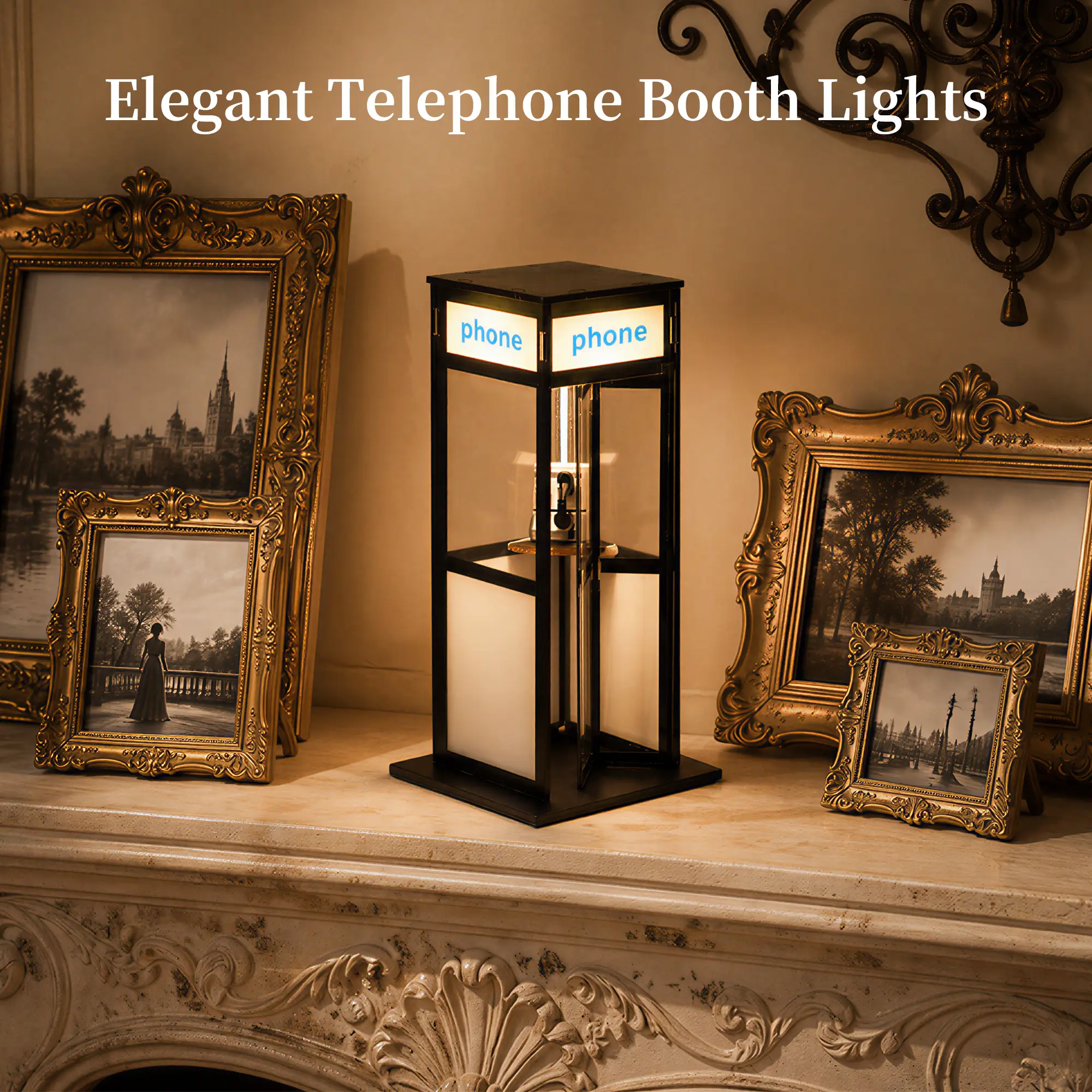 Retro Telephone Booth LED Night Light, USB-Powered Vintage Table Lamp, Warm White Bedside Lamp for Bedroom, Living Room & Desk Decor, Unique Home Gift homedecor