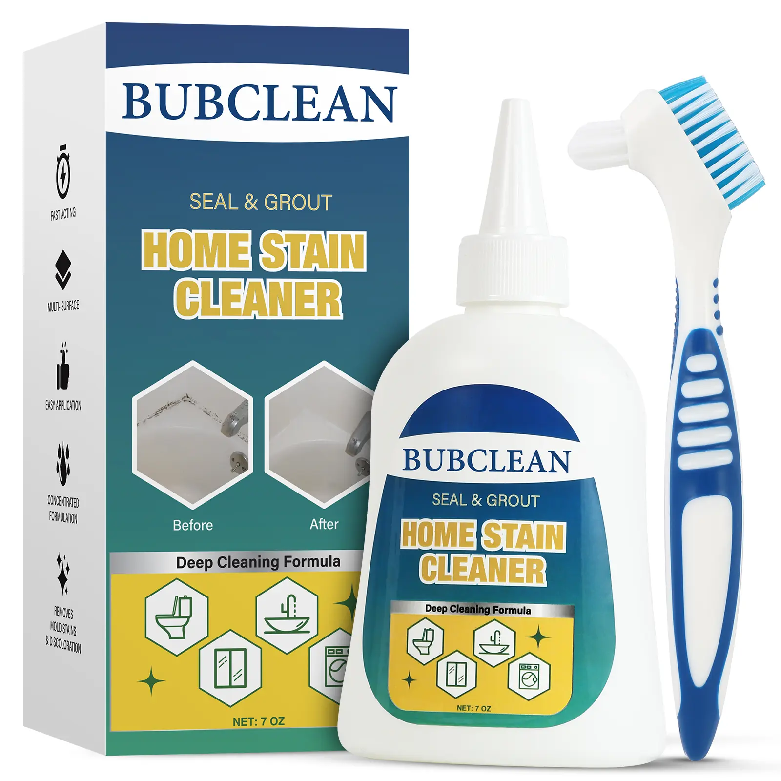 Concentrated Fast-Acting Grout Cleaner with Specialized Brush - All-Purpose Formula Removes Mold, Mildew, Tough Stains, Discoloration, Restores Surfaces for Bathroom, Kitchen Tile Floors, Walls, All-Purpose Cleaner