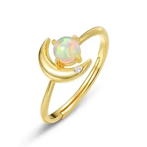 Opal Crescent Moon Adjustable Ring