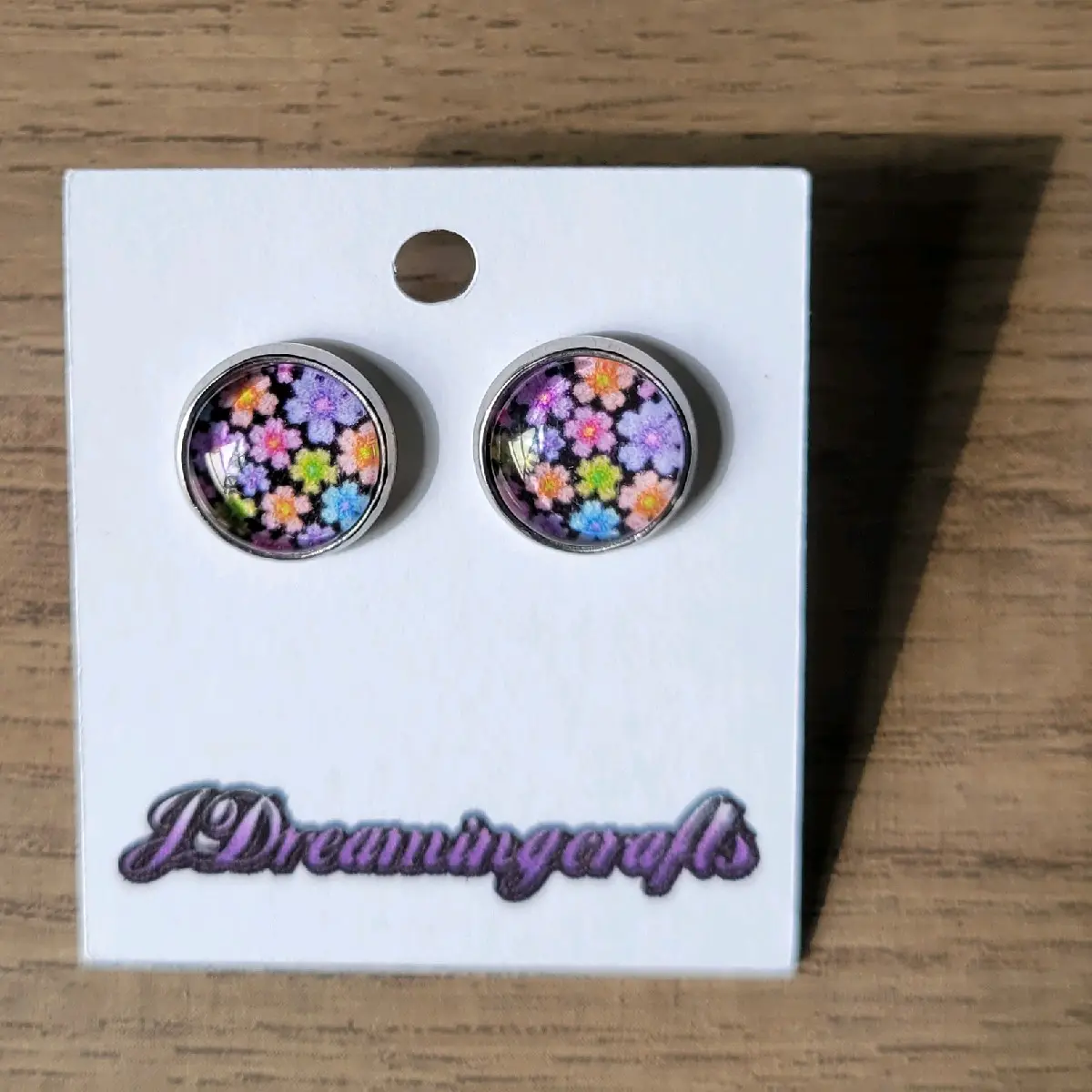 10mm Multicolored Flower Straight Post Earrings