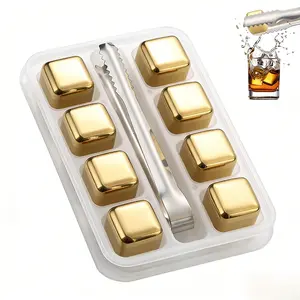 8 Packs Stainless Steel Whiskey Chilling Rocks, Reusable Ice Cube for Drinking, Home Bar Accessories, Cool Birthday Gift for Men Dad, Boyfriend, Beer Lover, Bourbon, Scotch, Gin, Beverage