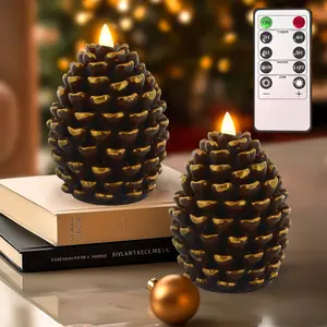 Flameless Pinecone Candles Set - Battery Operated with Flickering Effect | Safe Indoor Fake Candles for Christmas Decor, Winter Mantel, Thanksgiving Table Centerpiece | Holiday Home Decorations Gift,christmas decorations