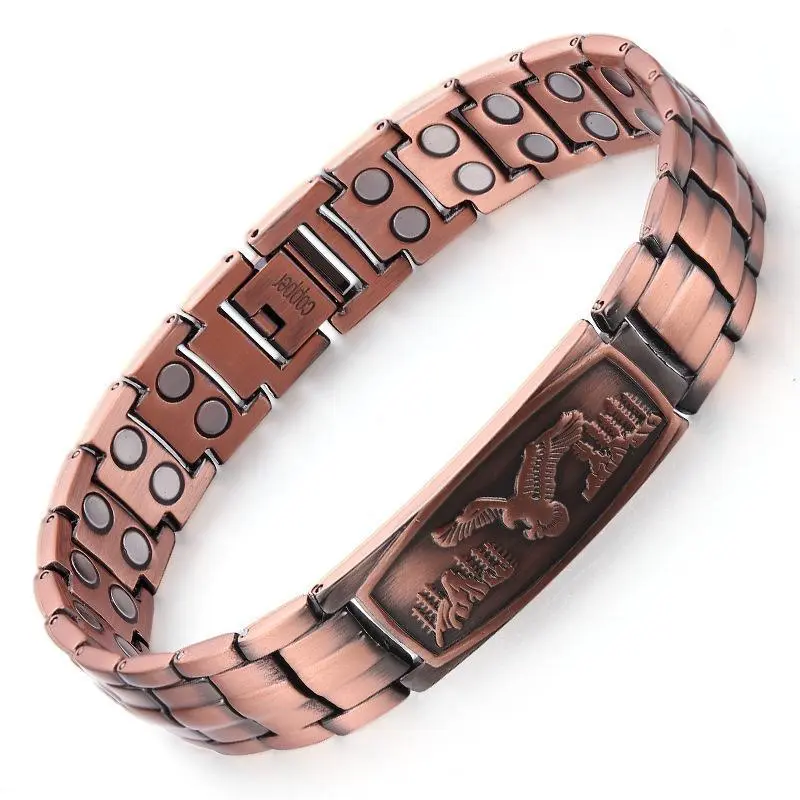 Nandudu Eagle Pure Copper Magnetic Bracelet for Men Energy Healing Chain for Arthritis Relief, Adjustable Tool Included, Daily Everyday Wear
